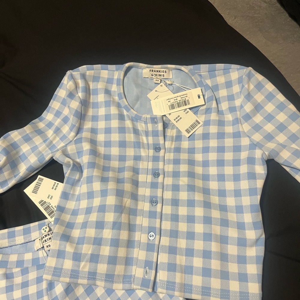 Frankies Bikinis Blue and White Checkered Top